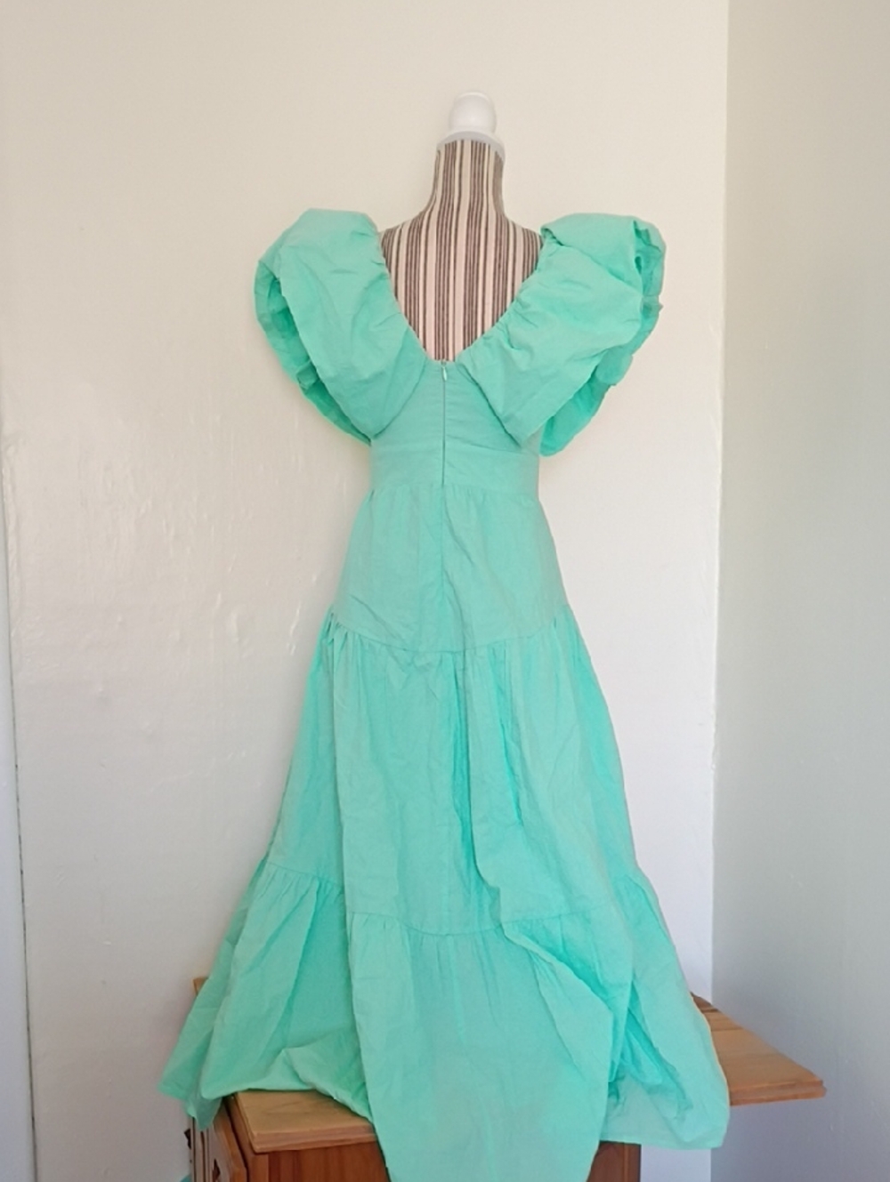 Mika & Gala Lily Whyt Green Puff Shoulder Tiered Maxi Dress Size S NWOT - Picture 4 of 9